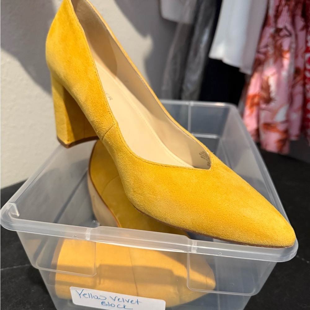 Marc Fisher Yellow Velvet Block Heels
